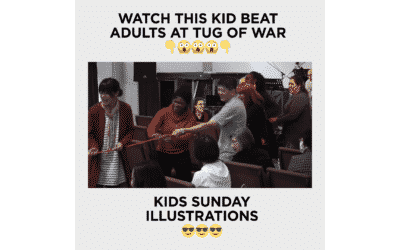 Kid Beats Adults at Tug of War // Illustration